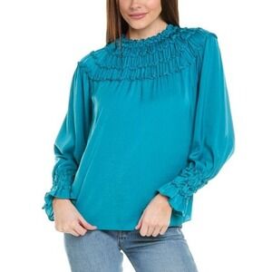 $398 Kobi‎ Halperin Marti Teal Blouse Long Sleeve Top Women's M NWT